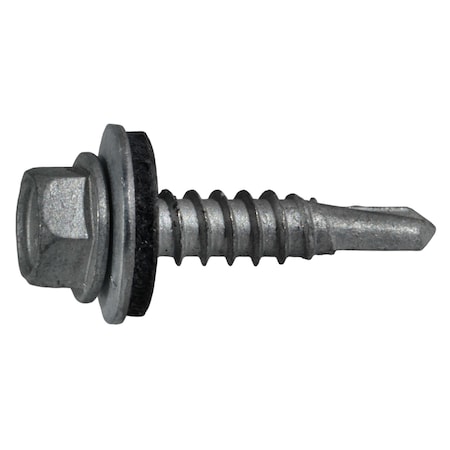Midwest Fastener Self-Drilling Screw, #12 x 1 in, Silver Ruspert Steel Flange Hex Head External Hex Drive, 100 PK 53819